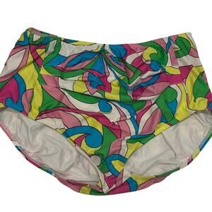 Tara Grinna Swim Bottoms Size 14 Pink Green Floral Geometric Swirls Mid Rise